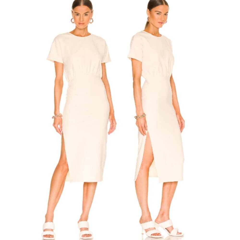 Lovers and Friends Easy Ruched Dress T-shirt Cotton Midi in Ivory size Small